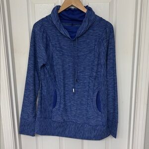 prAna Women's Ember Pullover Top Blue Stripe Athletic Yoga Cowl Neck Size Large